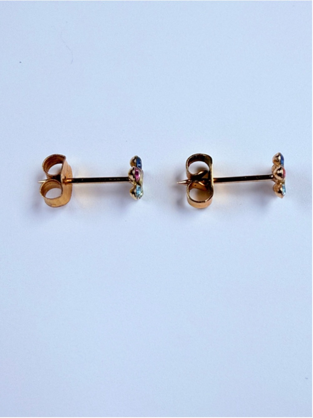 14K Solid Yellow Gold Inverness Multi Color Crystal Daisy Flower Stud Earrings - Picture 4 of 7